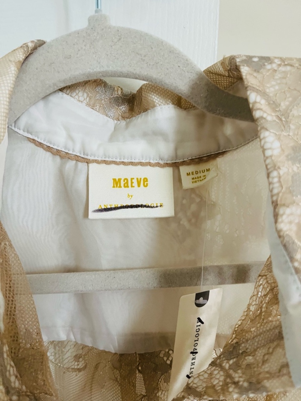Maeve Anthropologie Sheer Lace Button-Down Shirt in Beige - Picture 4 of 7